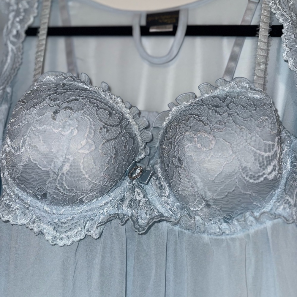 Seductivewear by Cinema Etiole Pastel Blue Romantic Lace Chiffon Babydoll Set - Picture 8 of 12